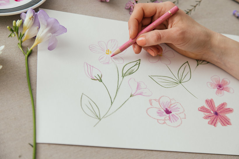 Art,symmetry,monochrome Photography - Flower Design Drawing With Colour, HD  Png Download - kindpng